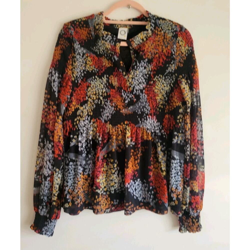 Anthropologie Akemi Kin Womens Adria Smocked Blouse Sz S Retro Boho Hippie Top
